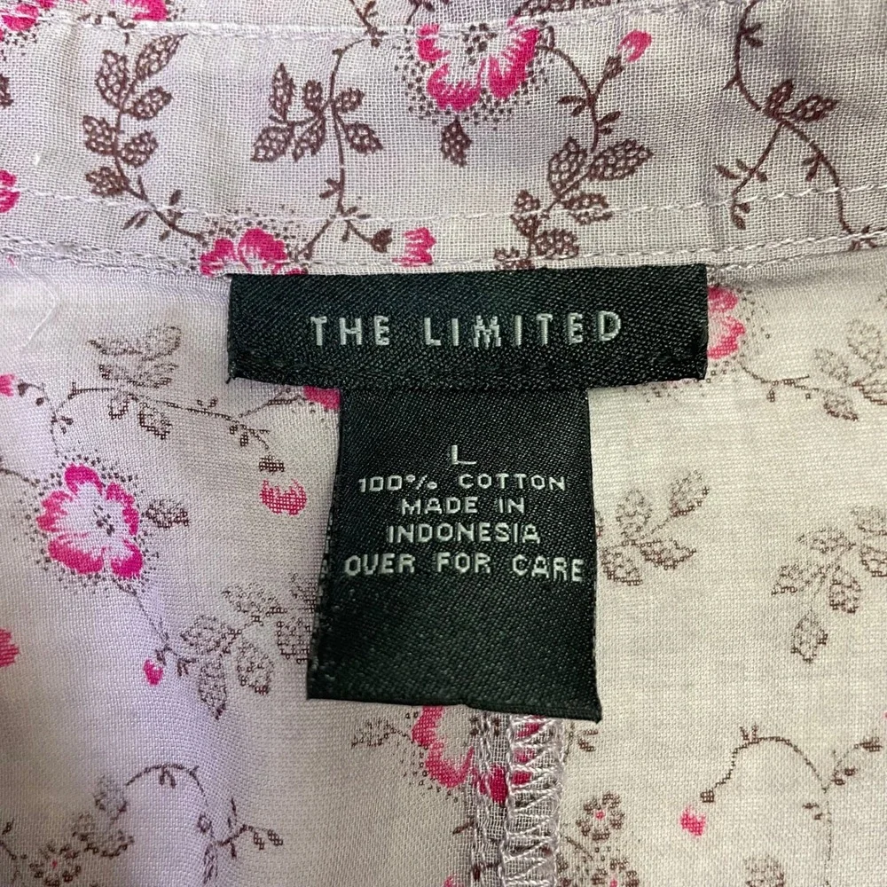 The Limited Purple Floral Cotton Button Down Shirt L Roll Tab Sleeve Hippie